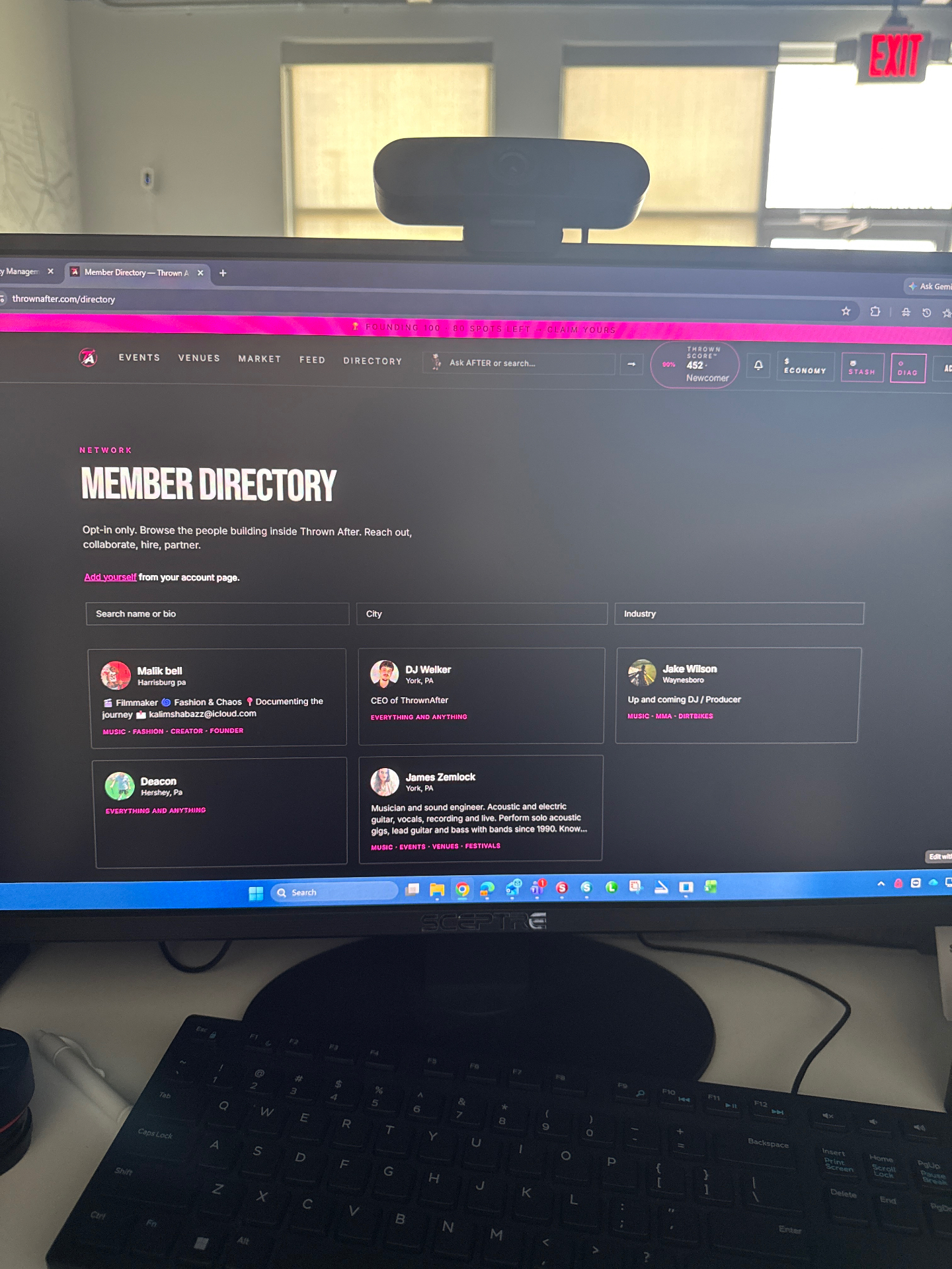 Thrown After member directory shown on a desktop monitor